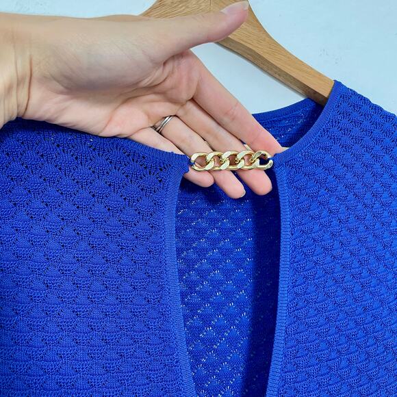 Zara – Cobalt Blue Open Crochet Knit Chain Detail Fitted Maxi Dress - Picture 4 of 8